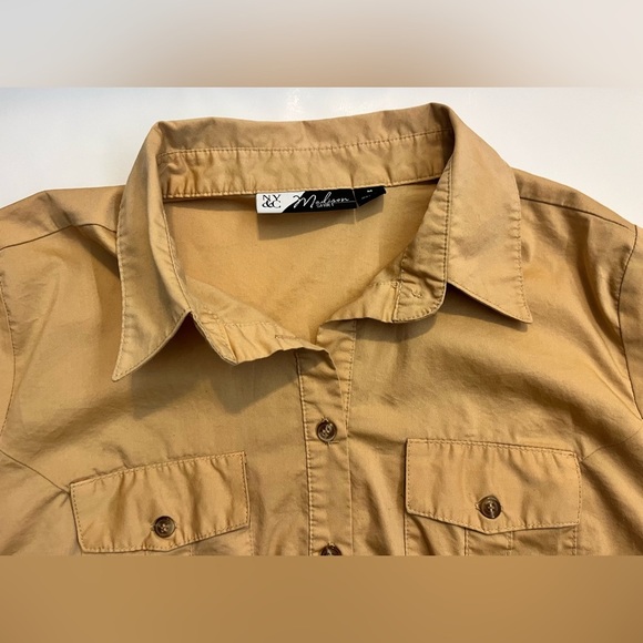 New York & Company Madison Shirt Tan Button-Up Short-Sleeve Women’s Size Medium - Picture 4 of 16